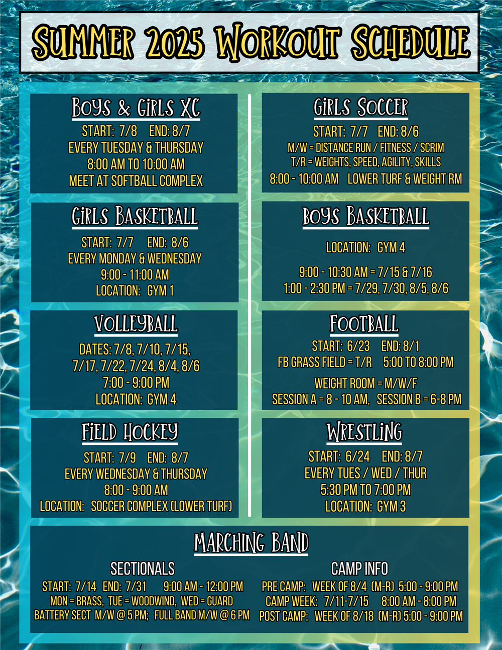 Image of Full Summer 2025 Workout Schedule